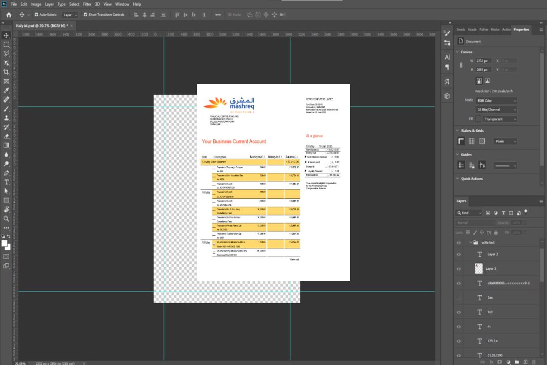 Modèle Word et PDF de relevé de compte courant de la société Mashreq Bank template Modèle Word et PDF de relevé de compte courant de la société Mashreq Bank template